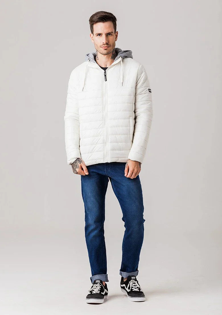 Jaqueta Puffer com capuz de moletom Masculina Endless - Branca / 47662