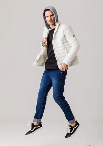 Jaqueta Puffer com capuz de moletom Masculina Endless - Branca / 47662