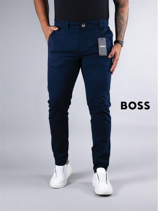 Calça Boss de Sarja Chino Stretch Slim Fit - Azul Marinho